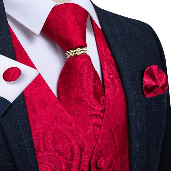 Silk Formal Dress Vest Men Waistcoat Vest Wedding Party Vest Tie Brooch  Pocket Square Set (Color : MJ-106-0017, Size : S.)