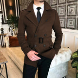 Xituodai Chic Men Woven Lapel Double Row Button Trench Long Sleeve Blazer Jackets Spring Autumn New Slim Business High Quality Suit Coats