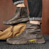 Xituodai Datuart New Autumn Winter Boot Men's Short Boots Side Zipper Male Desert Workwear Boots Trendy High Top Casual Shoes Thick Sole Sneaker