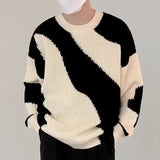 Xituodai Pullover sweater for men autumn and winter men simple cow contrast color loose lazy wind round neck pullover sweater