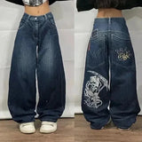 Xituodai American New Harajuku Women Washed Baggy Jeans Y2K High Street Fashion Hip Hop Casual Gothic High Waist Denim Trousers Tide