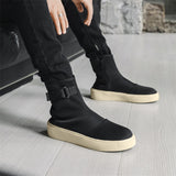 Xituodai Ejiejia Autumn Thin Boots Fashion Side Zippers Black Men Shoes Thick Sole Heighten Ankle Boot Round Toe Buckle Strap Platform Shoe 2024