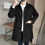 Xituodai Vintage Denim Trench Coat Men Medium Long Styles Loose Tops Windbreaker Autumn Winter With Plush Thickening Overcoat Jacket