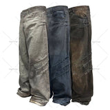 Xituodai Gothic Punk Style Scratched Washed Baggy Jeans Men Y2K Harajuku Retro Loose Casual Straight Pants High Street Fashion Streetwear