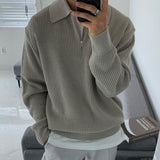 Xituodai Korean version of the trend zipper sweater men's lapel Korean version of the trend casual long sleeve solid color sweater top co