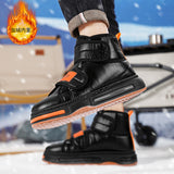 Xituodai Datuart 2024 Winter Men Short Boots with High Top Velvet Down Cloth Snow Boots Male Shoes Thick Soled Cotton Shoes Ankle Boots Platform