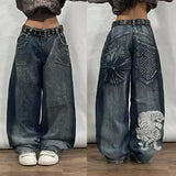 Xituodai Street Vintage New Fashion Oversized Black Grey Washed Baggy Jeans Women Y2K Harajuku Gothic High Waist Casual Wide Leg Pants