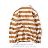 rugby shirt outfit Japanese Style Large Striped Long-Sleeved T-shirt Polo Shirt Retro Loose Men's and Women's Couple's Bottoming Shirt Ins Preppy Style Top