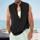 Xituodai Men's Linen Vest Stand Collar Loose Sleeveless Vest Casual Shirt