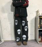 Xituodai New Harajuku Y2K Streetwear Baggy Jeans Gothic Punk Skull Print Wide Leg Straight Pants Men Hip Hop Retro Casual Loose Trousers