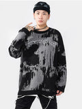 Xituodai 2024 Fall Fashion  Harajuku Y2k O Neck Knitted Sweater For Male Trendy Street Long Sleeve Oversize Pullover Jumper Autumn Casual Loose Knit Blouse