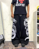 Xituodai Y2K Harajuku Retro Baggy Oversized Sweatpants Gothic Punk Style Dragon Print Straight Casual Pants Men Trendy Brand Streetwear