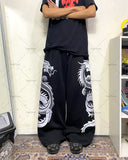 Xituodai Y2K Harajuku Retro Baggy Oversized Sweatpants Gothic Punk Style Dragon Print Straight Casual Pants Men Trendy Brand Streetwear