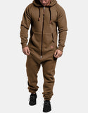 Xituodai Solid Color Hooded Fleece Casual Warm Jumpsuit