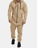 Xituodai Solid Color Hooded Fleece Casual Warm Jumpsuit