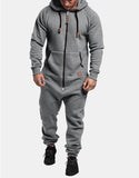 Xituodai Solid Color Hooded Fleece Casual Warm Jumpsuit