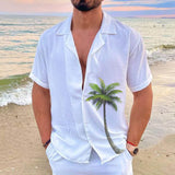 Xituodai Cuban Collar Resort Beach Coconut Tree Summer Cotton and Linen Short-sleeved Shirt