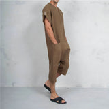 Xituodai Men's Short Sleeve Linen Jumpsuit