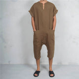 Xituodai Men's Short Sleeve Linen Jumpsuit