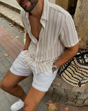 Xituodai Resort Texture Striped Summer Linen Short-sleeved Shirt