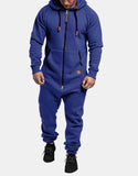 Xituodai Solid Color Hooded Fleece Casual Warm Jumpsuit