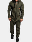 Xituodai Solid Color Hooded Fleece Casual Warm Jumpsuit