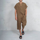 Xituodai Men's Short Sleeve Linen Jumpsuit