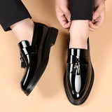 Xituodai Ejiejia New Men's Dress Shoes Luxury Patent Leather Business Formal Shoes Fashion Pointed Toe Low Heel Tassel Loafers Male Wedding Shoes