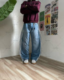 Xituodai 2024 American Retro Striped Washed Baggy Jeans Women Y2K Harajuku Street Hip Hop Anime Print Trend Straight Wide Leg Pants Men