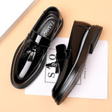 Xituodai Ejiejia New Men's Dress Shoes Luxury Patent Leather Business Formal Shoes Fashion Pointed Toe Low Heel Tassel Loafers Male Wedding Shoes