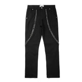 Xituodai Curve Zipper Cashew Print Patchwork Jeans for Men Straight Black White Y2K Streetwear Casual Baggy Denim Trousers Oversized