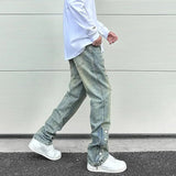 Xituodai Y2k Streetwear Side Zipper Buckle Baggy Pencil Jeansfor MenWshed Hole Ripped Distressed Pantalones Hombre Loose Denim Trousers