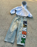 Xituodai Y2K Harajuku Colorful Letter Print Washed Baggy Jeans American Retro Straight Casual Pants High Street Loose Versatile Trousers