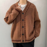 Xituodai V-neck sweater Cardigan men's autumn and winter casual Korean sweater coat loose line sweater Japanese retro trend Korean sweate