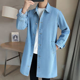 Xituodai Vintage Denim Trench Coat Men Medium Long Styles Loose Tops Windbreaker Autumn Winter With Plush Thickening Overcoat Jacket