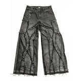 Xituodai Y2k Fashion New American Tassel Black And Gray Washed Jeans Men Street Gothic Punk Style Teenagers Retro Loose Wide-leg Pants