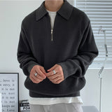 Xituodai Korean version of the trend zipper sweater men's lapel Korean version of the trend casual long sleeve solid color sweater top co