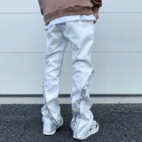 Xituodai Curve Zipper Cashew Print Patchwork Jeans for Men Straight Black White Y2K Streetwear Casual Baggy Denim Trousers Oversized