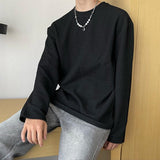 Xituodai Autumn leather pleating solid long sleeve T-shirt men's plate ins soft round innernertrend