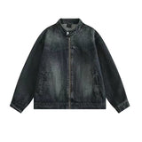 Xituodai American Vintage Washed Denim Jacket For Men Spring Autumn High Street Stand Collar Long Sleeve Loose Top Retro Trend Coat