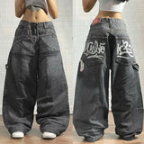 Xituodai 90s Streetwear 2024 American New Fashion Letter Print Baggy Jeans Female Y2K High Street Harajuku Gothic High Waist Wide Leg Wide Trousers