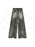 Xituodai Y2k Fashion New American Tassel Black And Gray Washed Jeans Men Street Gothic Punk Style Teenagers Retro Loose Wide-leg Pants