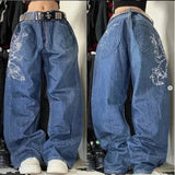 Xituodai Street Retro Popular Straight Wide-leg Jeans Female Y2K Street Harajuku Hip-hop Joker Mop Baggy High-waisted Denim Trousers