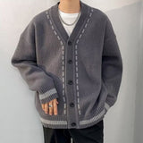 Xituodai V-neck sweater Cardigan men's autumn and winter casual Korean sweater coat loose line sweater Japanese retro trend Korean sweate