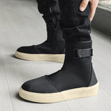 Xituodai Ejiejia Autumn Thin Boots Fashion Side Zippers Black Men Shoes Thick Sole Heighten Ankle Boot Round Toe Buckle Strap Platform Shoe 2024