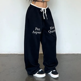 Xituodai Y2K Harajuku American Street Style Contrasting Color Splicing Straight Pants Women Retro Letter Print Baggy Hip Hop Sweatpants