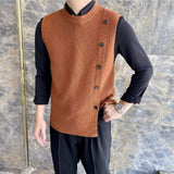 Xituodai Asymmetric Design Men's knitted Vest Spring and Autumn Sleeveless O-neck Sweater Coat Korean Fashion Tank Tops Male Waistcoat