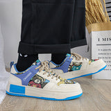 Xituodai Ejiejia Neuter Platform Sneakers Men's Breathable Leather Canvas Panels Sports Shoes Cartoon Bear Print Casual Shoes Thick Sole Trainers