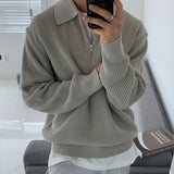 Xituodai Korean version of the trend zipper sweater men's lapel Korean version of the trend casual long sleeve solid color sweater top co