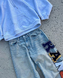 Xituodai Y2K Harajuku Colorful Letter Print Washed Baggy Jeans American Retro Straight Casual Pants High Street Loose Versatile Trousers